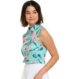 $72 Bad Birdie Women's Sleeveless Golf Polo Shirt L Tropical Never Lei Up Large